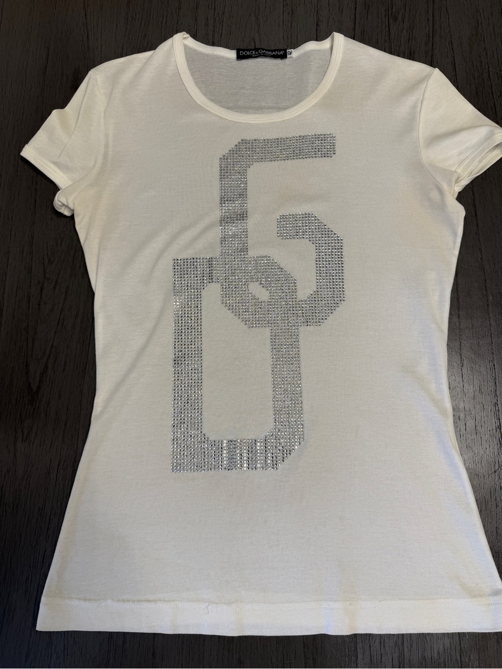 Rare Vintage Dolce & Gabbana White Tee with Silver Crystal DG Logo